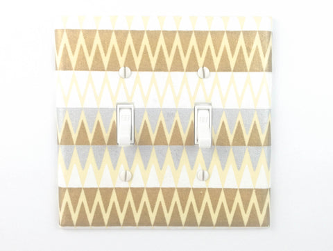 Silver and Gold Double Switch Plate handcrafted with a geometric patterned decorative paper by The Orange Chair Studio.